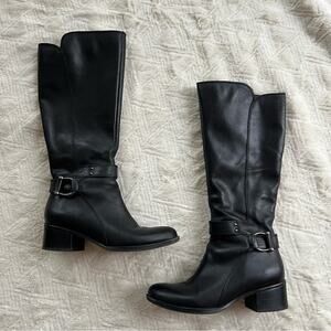 Naturalizer Dane Black Leather Tall Heeled Riding Boots